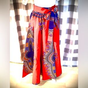 From Grenada - Vibrant Red Patterned Maxi Skirt